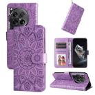 For OnePlus 12 Embossed Sunflower Leather Phone Case(Purple) - 1