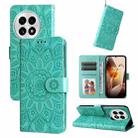 For OnePlus 13 Embossed Sunflower Leather Phone Case(Green) - 1