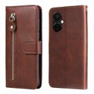 For OnePlus Nord CE3 Fashion Calf Texture Zipper Leather Phone Case(Brown) - 1