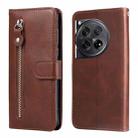 For OnePlus 12 Fashion Calf Texture Zipper Leather Phone Case(Brown) - 1