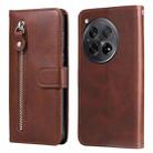 For OnePlus 12R Fashion Calf Texture Zipper Leather Phone Case(Brown) - 1