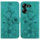 For Tecno Pova 5 Lily Embossed Leather Phone Case(Green) - 1