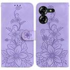 For Tecno Pova 5 Lily Embossed Leather Phone Case(Purple) - 1