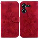 For Tecno Pova 5 Lily Embossed Leather Phone Case(Red) - 1