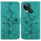 For Tecno Spark 10 5G Lily Embossed Leather Phone Case(Green) - 1