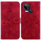 For Tecno Spark 10 5G Lily Embossed Leather Phone Case(Red) - 1