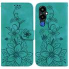 For Tecno Pova 4 Pro Lily Embossed Leather Phone Case(Green) - 1