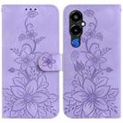 For Tecno Pova 4 Pro Lily Embossed Leather Phone Case(Purple) - 1