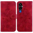 For Tecno Pova 4 Pro Lily Embossed Leather Phone Case(Red) - 1