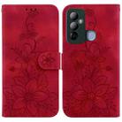 For Tecno Pop 6 Go Lily Embossed Leather Phone Case(Red) - 1