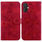For Tecno Spark 9 Pro / 9T / KH7 Lily Embossed Leather Phone Case(Red) - 1