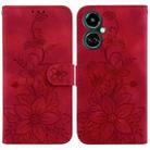 For Tecno Camon 19 Lily Embossed Leather Phone Case(Red) - 1