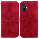 For Tecno Camon 19 Neo Lily Embossed Leather Phone Case(Red) - 1