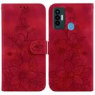 For Tecno Camon 18i Lily Embossed Leather Phone Case(Red) - 1