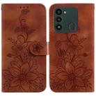 For Tecno Spark Go 2022 / Spark 8C Lily Embossed Leather Phone Case(Brown) - 1
