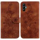 For Tecno Spark 8 Pro Lily Embossed Leather Phone Case(Brown) - 1