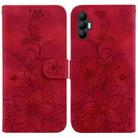 For Tecno Spark 8 Pro Lily Embossed Leather Phone Case(Red) - 1