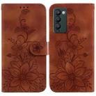 For Tecno Camon 18 / 18 P Lily Embossed Leather Phone Case(Brown) - 1