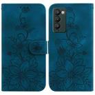 For Tecno Camon 18 / 18 P Lily Embossed Leather Phone Case(Dark Blue) - 1
