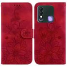 For Tecno Spark 8 / 8T Lily Embossed Leather Phone Case(Red) - 1