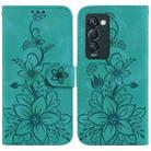 For Tecno Camon 18 Premier Lily Embossed Leather Phone Case(Green) - 1