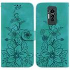 For Tecno Phantom X Lily Embossed Leather Phone Case(Green) - 1