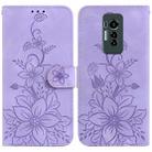 For Tecno Phantom X Lily Embossed Leather Phone Case(Purple) - 1