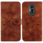 For Tecno Phantom X Lily Embossed Leather Phone Case(Brown) - 1