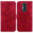 For Tecno Phantom X Lily Embossed Leather Phone Case(Red) - 1