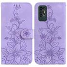 For Tecno Pova 2 Lily Embossed Leather Phone Case(Purple) - 1