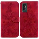 For Tecno Pova 2 Lily Embossed Leather Phone Case(Red) - 1