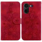 For Tecno Pova 5 Pro Lily Embossed Leather Phone Case(Red) - 1