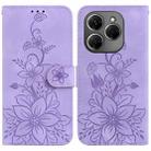 For Tecno Spark 20 Lily Embossed Leather Phone Case(Purple) - 1