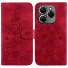 For Tecno Spark 20 Lily Embossed Leather Phone Case(Red) - 1