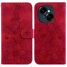 For Tecno Spark Go 1 / Pop 9 Pro Lily Embossed Leather Phone Case(Red) - 1