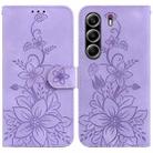 For Tecno Camon 40 Pro 4G Lily Embossed Leather Phone Case(Purple) - 1