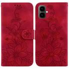 For Tecno Pop 10 / Spark Go 2 4G Lily Embossed Leather Phone Case(Red) - 1