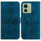 For Motorola Edge 40 Lily Embossed Leather Phone Case(Dark Blue) - 1