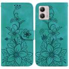 For Motorola Moto G13 / G23 / G53 Lily Embossed Leather Phone Case(Green) - 1