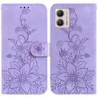 For Motorola Moto G13 / G23 / G53 Lily Embossed Leather Phone Case(Purple) - 1