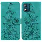 For Motorola Moto E13 Lily Embossed Leather Phone Case(Green) - 1