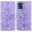 For Motorola Moto E13 Lily Embossed Leather Phone Case(Purple) - 1