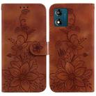 For Motorola Moto E13 Lily Embossed Leather Phone Case(Brown) - 1