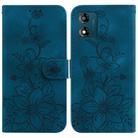 For Motorola Moto E13 Lily Embossed Leather Phone Case(Dark Blue) - 1