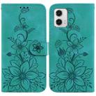 For Motorola Moto G73 Lily Embossed Leather Phone Case(Green) - 1