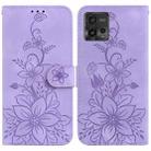 For Motorola Moto G72 Lily Embossed Leather Phone Case(Purple) - 1