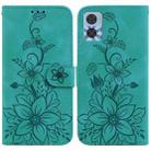 For Motorola Moto E22 / E22i Lily Embossed Leather Phone Case(Green) - 1