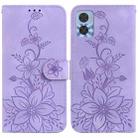 For Motorola Moto E22 / E22i Lily Embossed Leather Phone Case(Purple) - 1