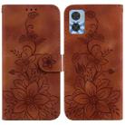 For Motorola Moto E22 / E22i Lily Embossed Leather Phone Case(Brown) - 1