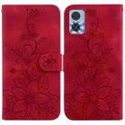 For Motorola Moto E22 / E22i Lily Embossed Leather Phone Case(Red) - 1